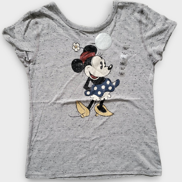 Disney Minnie Mouse Heathered Gray Short Sleeve T-shirt Little Girl Sz L (10/12) - Picture 2 of 5